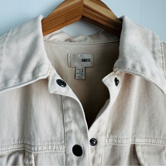 Amuse Society Dorr Revolve Women's Cream jean Jacket tie waist size XS - Picture 4 of 10